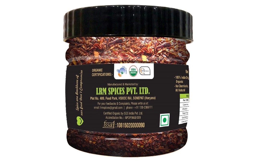 Organic LRM Chilli Flakes    Glass Jar  70 grams